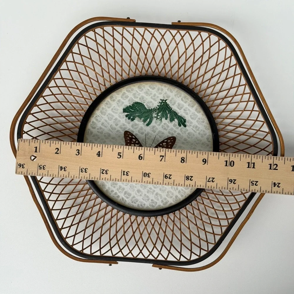Vintage Basket Jetline Japan Rattan Bamboo‎ Lucite Butterfly Floral Boho Cottage